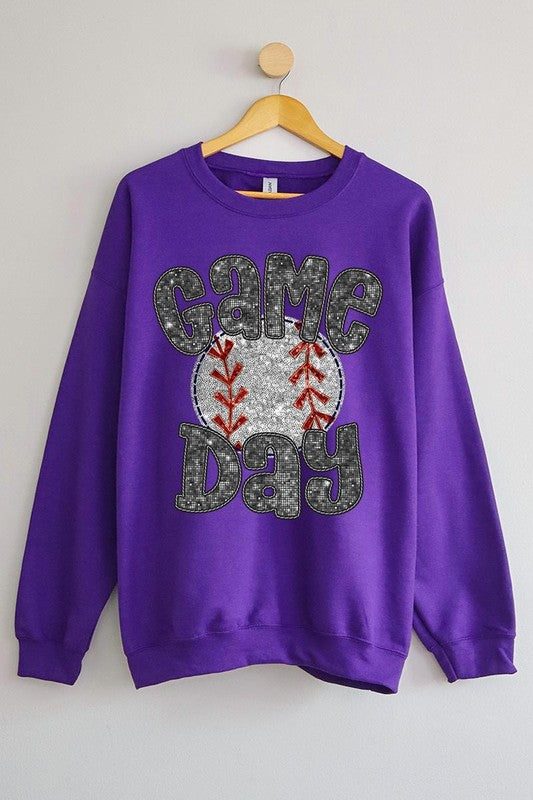 Baseball Game Day Faux Sequins Graphic Sweatshirts Color Bear
