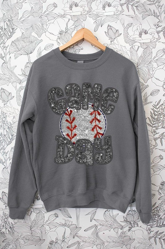 Baseball Game Day Faux Sequins Graphic Sweatshirts Color Bear