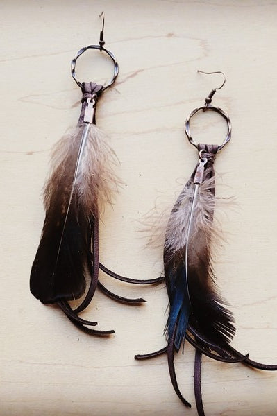 Brown Deerskin Leather Tassel Earring Black Feathe The Jewelry Junkie