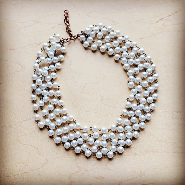 Five Strand Glass Pearl Collar-Length Necklace The Jewelry Junkie