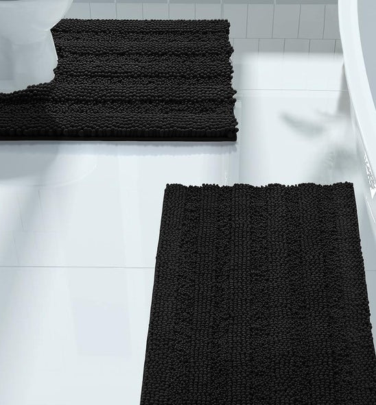 2PC Black Soft Cozy Plush Chenille Bath Mat Set Home Mart Goods