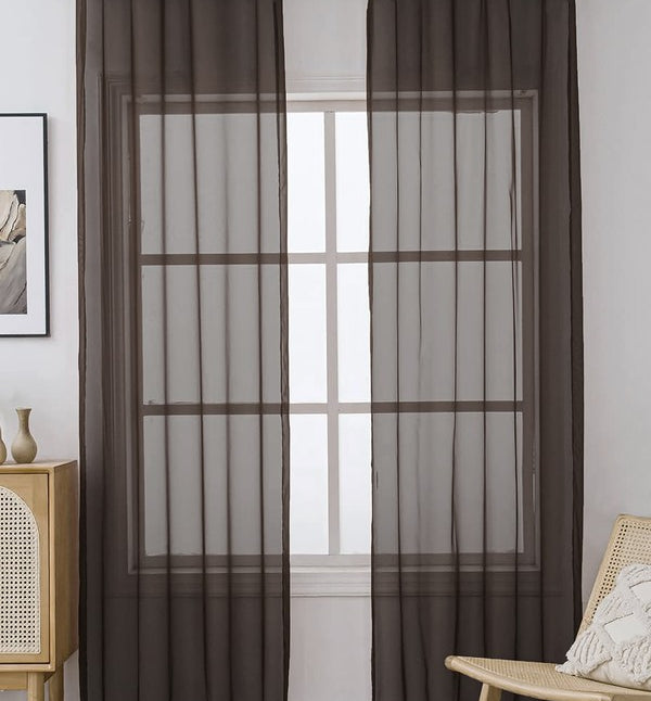 Brown Sheer Window Grommet Curtain Set Home Mart Goods