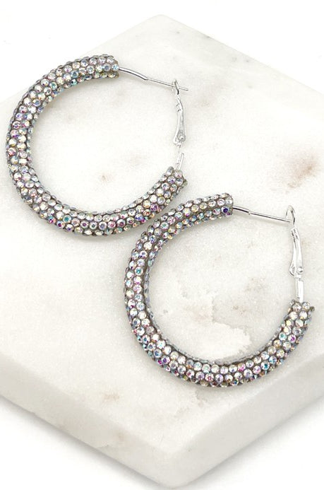 Silver Iridescent Glitter Hoop Earrings Baubles by B