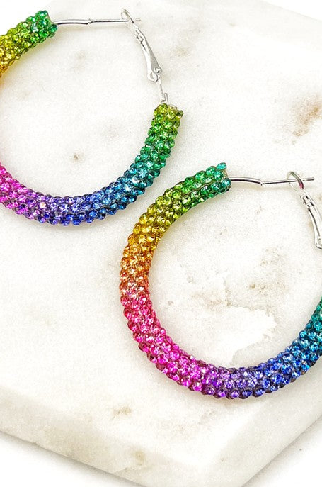 Rainbow Glitter Hoop Earrings St Patricks Day Baubles by B