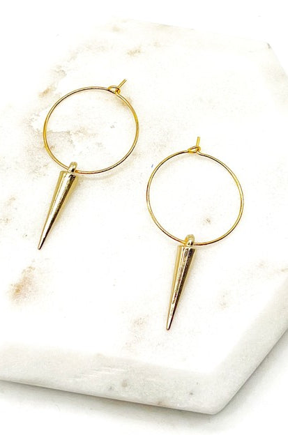 Gold Spike Hoop Metal Earrings Baubles by B