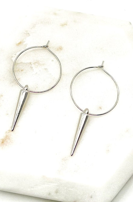 Silver Spike Hoop Metal Earrings Baubles by B
