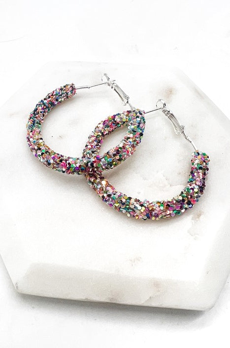 Multi-Color Sequin Glitter Hoop Earrings Baubles by B