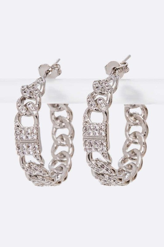 CZ Chain Link Iconic Hoop Earrings LA Jewelry Plaza