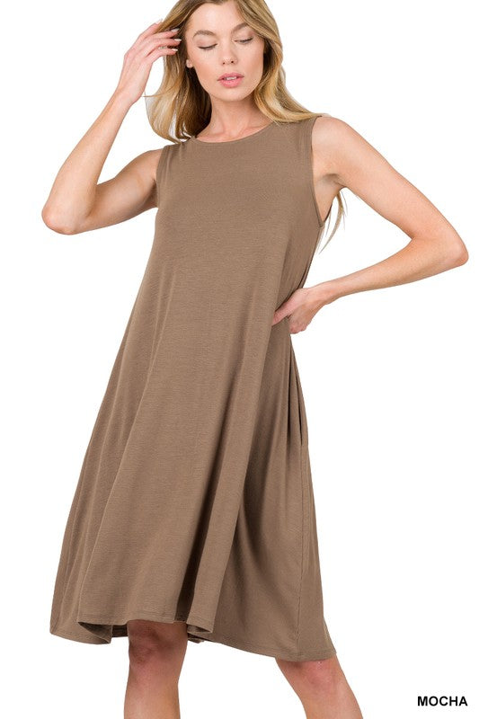 Sleeveless Flared Dress with Side Pockets ZENANA