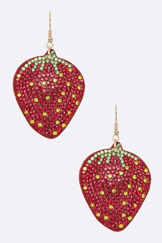 Iconic Strawberry Rhinestone Pillow Earrings LA Jewelry Plaza