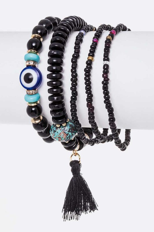 Evil Eye Mix Beads Stretch Bracelet Set LA Jewelry Plaza
