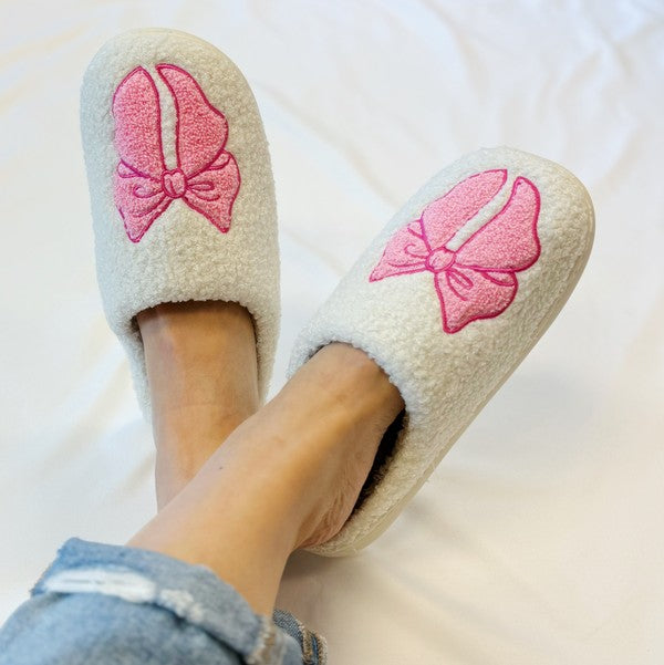 Pink Lounge Bow Cozy Slippers Ellison and Young
