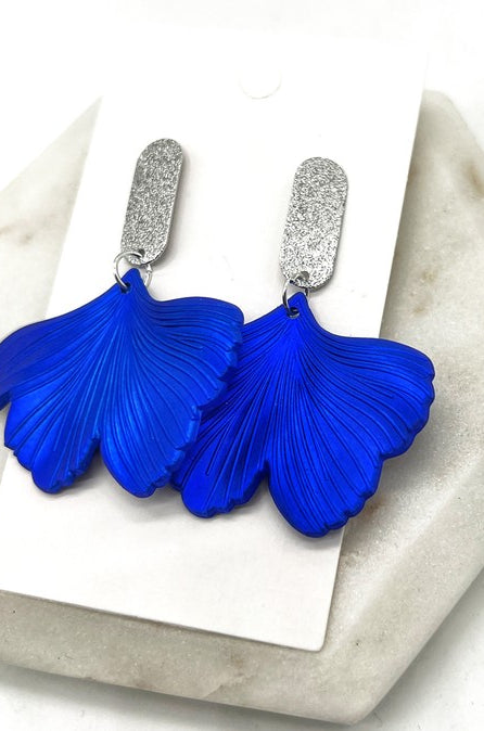 Royal Blue Ginkgo Leaf Earrings Fourth July Baubles by B