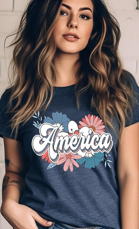 Floral America Graphic T Shirts Color Bear