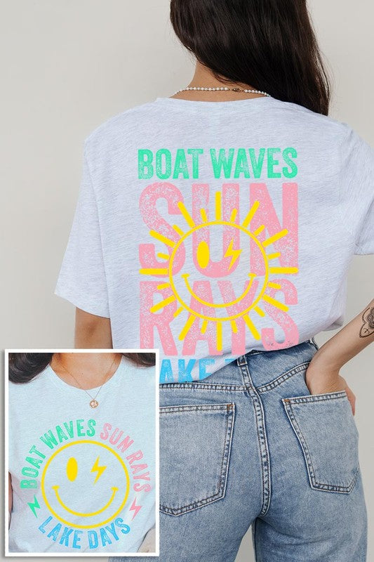 Boat Waves Sun Rays Lake Days Graphic T Shirts Color Bear
