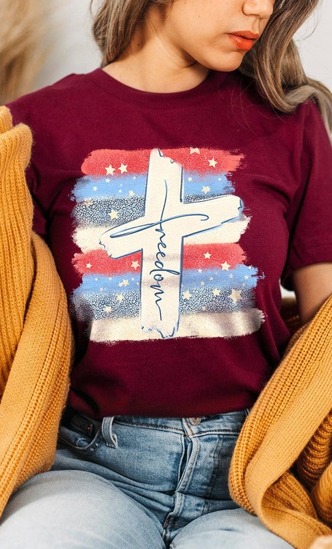 Freedom Cross 4th of July Graphic T Shirts Color Bear