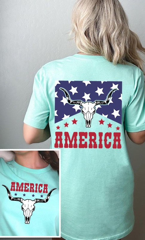 America Bull Skull Graphic T Shirts Color Bear