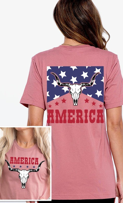 America Bull Skull Graphic T Shirts Color Bear