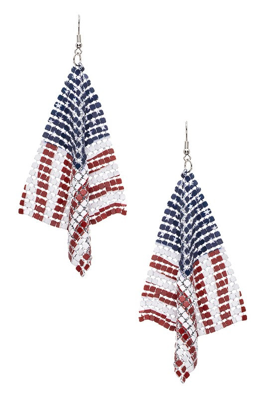 USA Flag Chainmail Iconic Earrings LA Jewelry Plaza