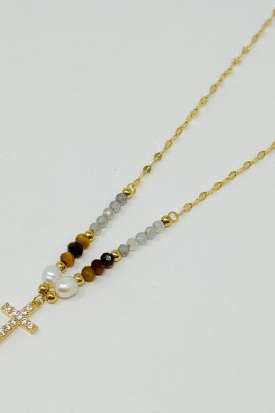 Cross Pendant Stone Bead Necklace Ellison and Young