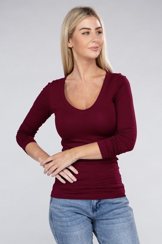 Essential V-Neck Long Sleeve T-Shirt Ambiance Apparel