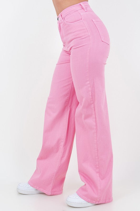 Wide Leg Jean in Bubblegum Pink GJG Denim