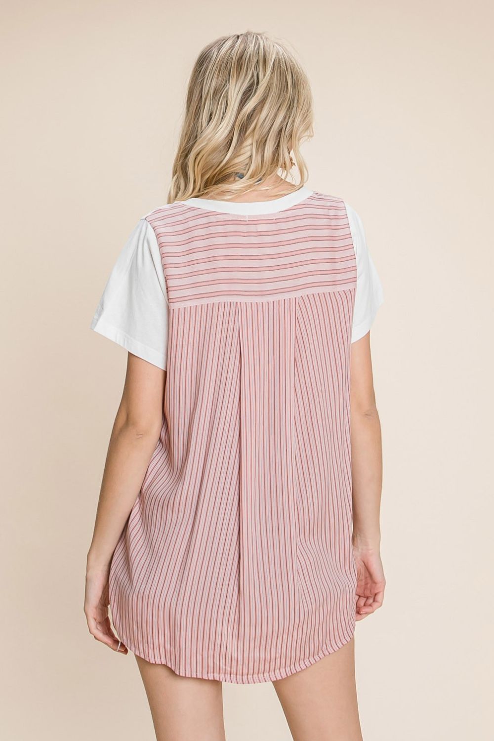 Cotton Bleu by Nu Label Contrast Striped Short Sleeve T-Shirt Trendsi