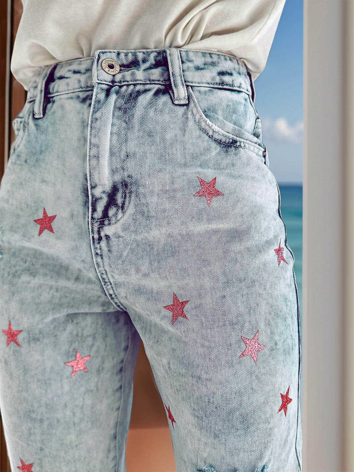 Distressed Star Jeans with Pockets Trendsi