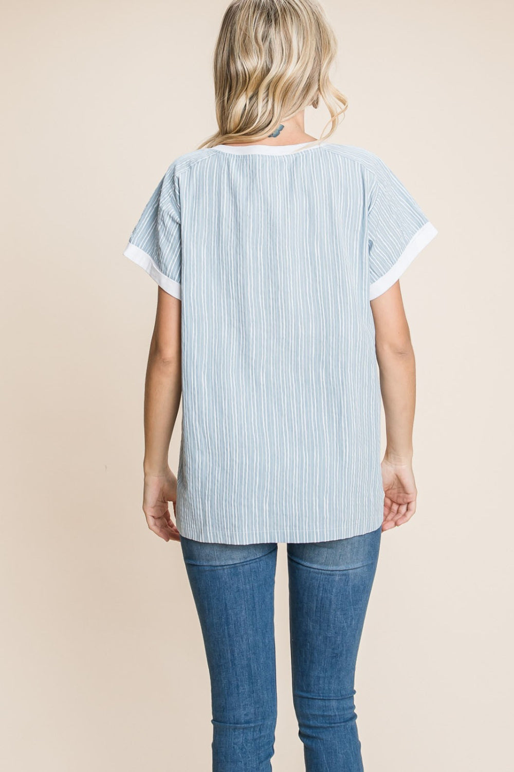 Cotton Bleu by Nu Lab Striped Contrast Short Sleeve T-Shirt Trendsi