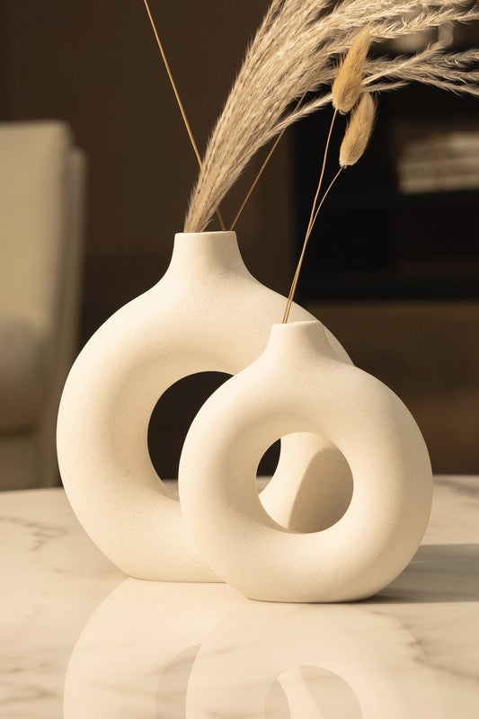 Modern Ceramic Vase Round Shape - 2 pcs/set ReeVe