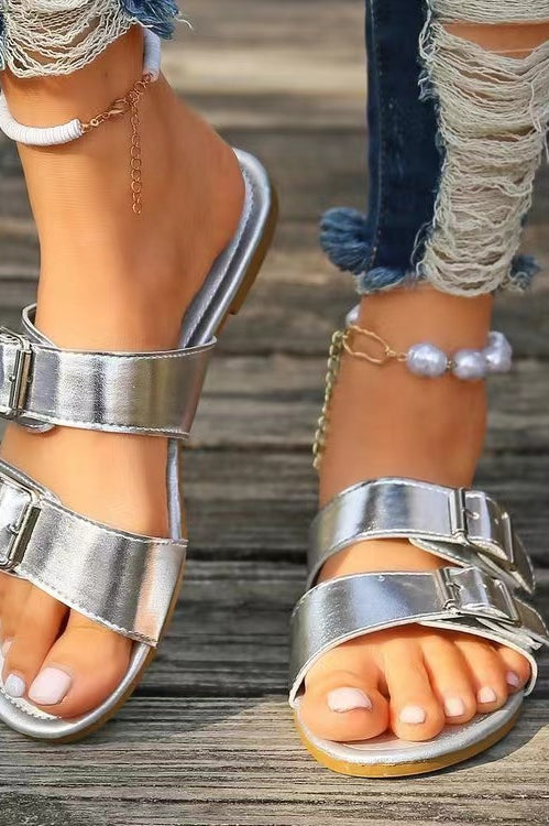 Open Toe Double Buckle Sandals Casual Chic Boutique