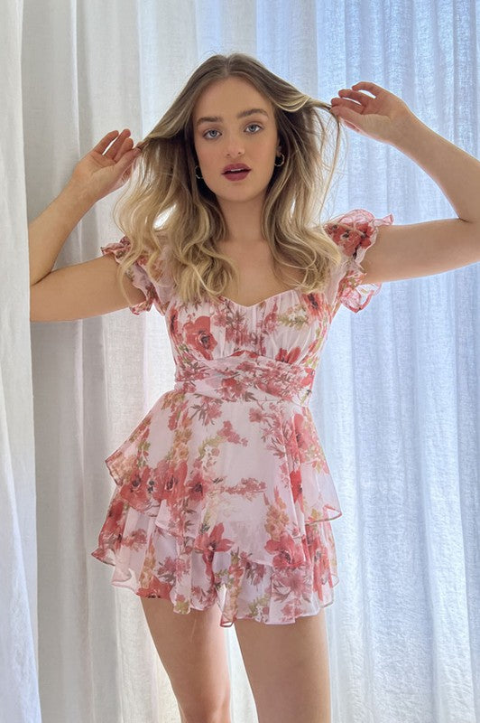 Floral Ruffle Tiered Romper One and Only Collective Inc