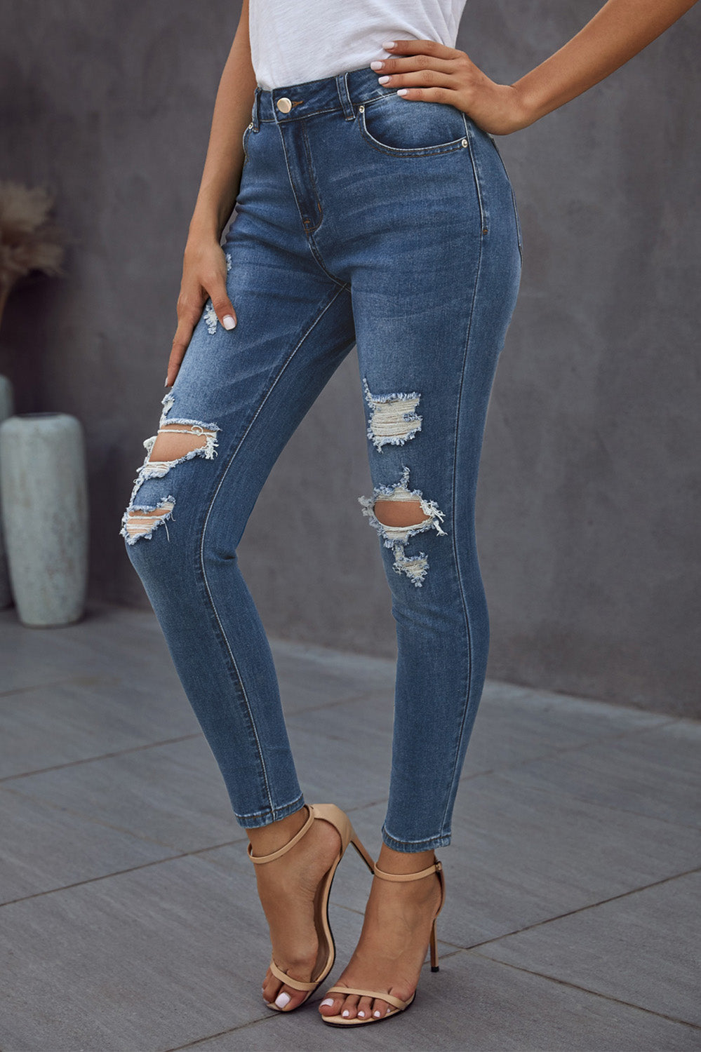 Baeful Vintage Skinny Ripped Jeans Trendsi