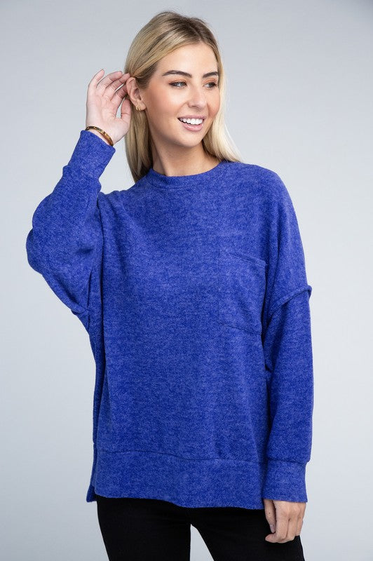 Brushed Melange Drop Shoulder Oversized Sweater ZENANA
