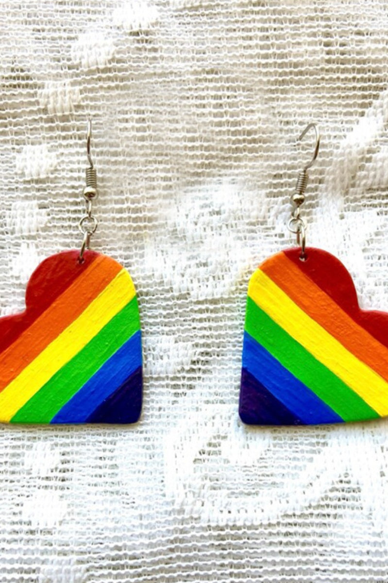 Leather Colorful Striped Heart Earrings Trendsi