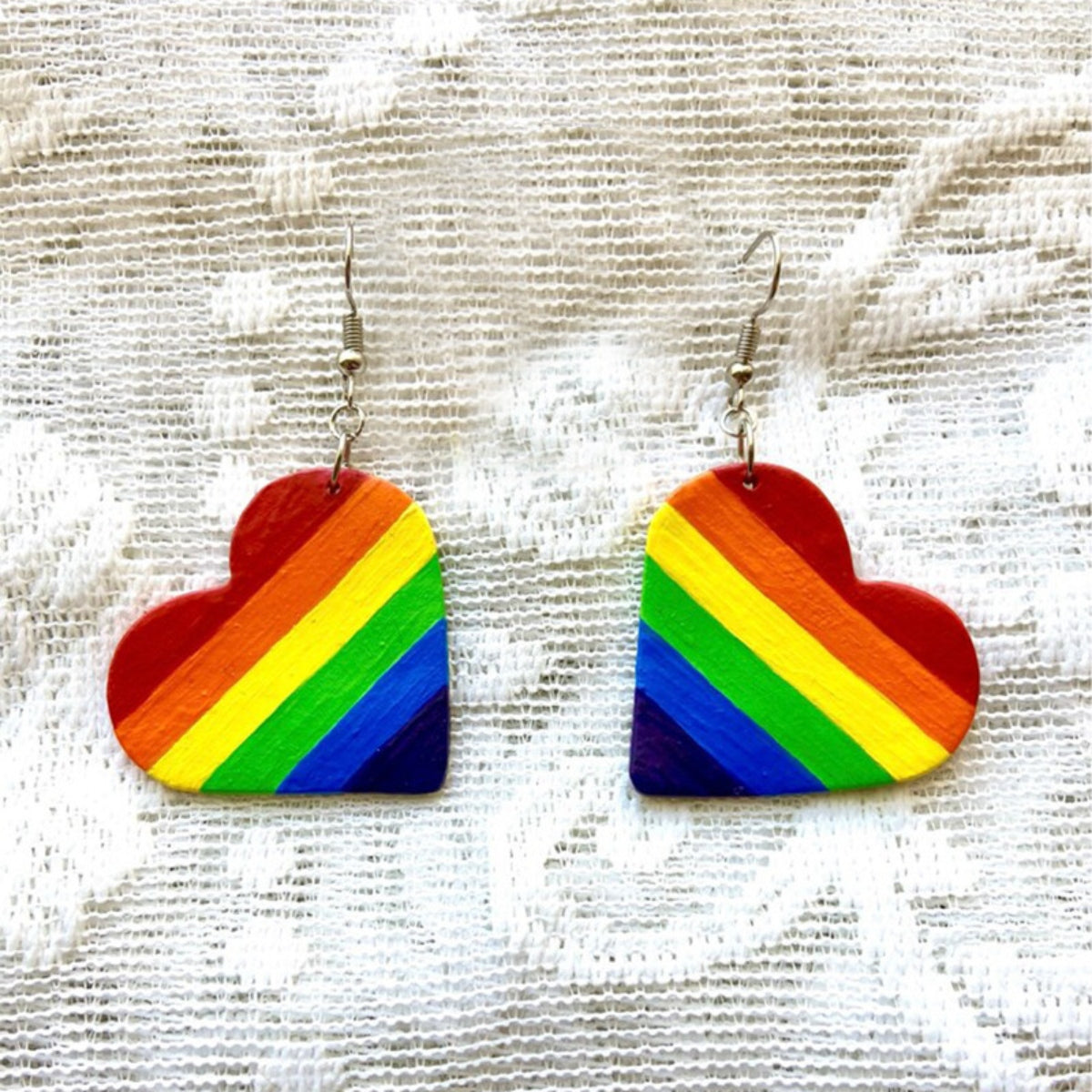Leather Colorful Striped Heart Earrings Trendsi