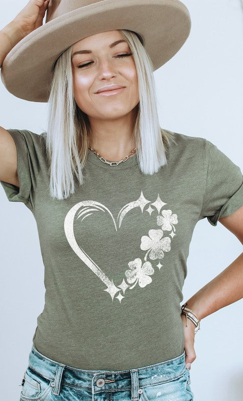 Distressed Clover Heart St Patricks Graphic Tee Kissed Apparel