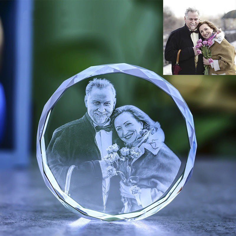 3D Photo Engrave Customized Crystal Round Desktop Ornament Prismuse