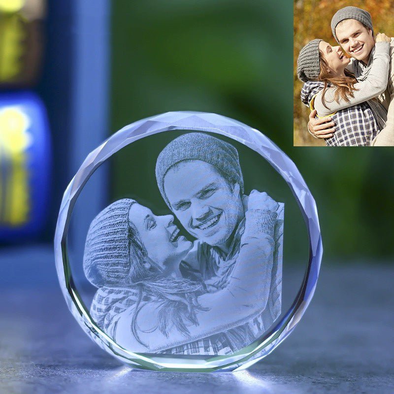 3D Photo Engrave Customized Crystal Round Desktop Ornament Prismuse