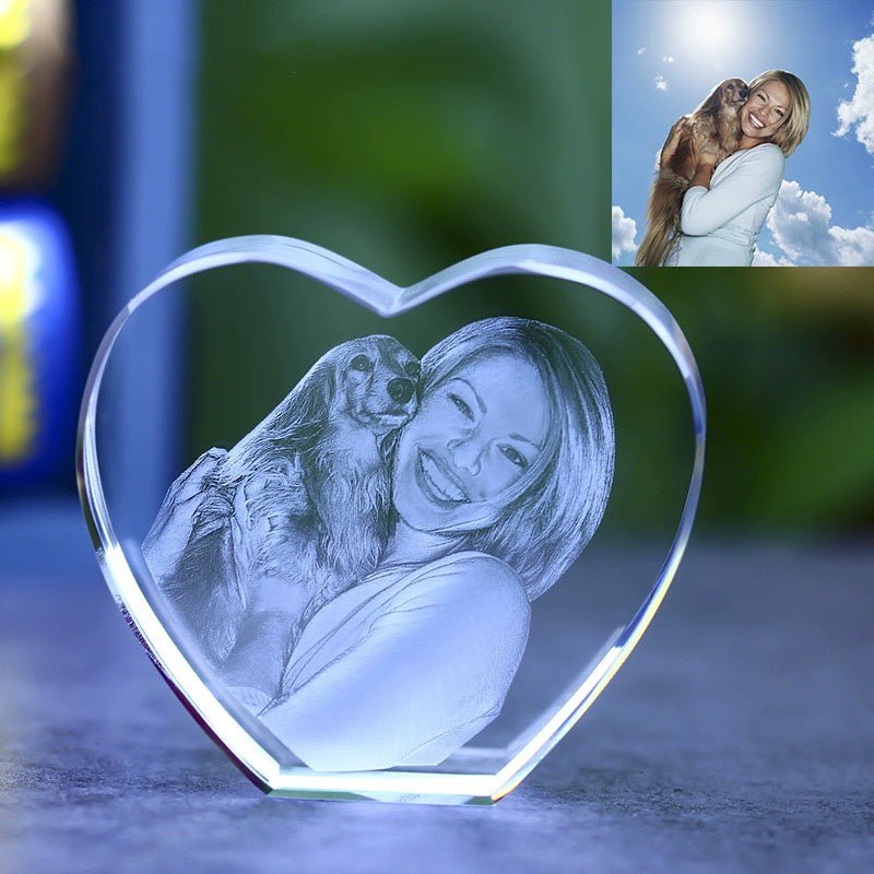 3D Photo Engrave Customized Crystal Straight Heart Desktop Ornament Prismuse