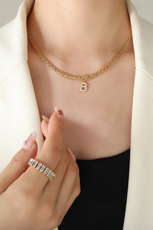 Brass Inlaid Zircon Letter Pendant Necklace Trendsi