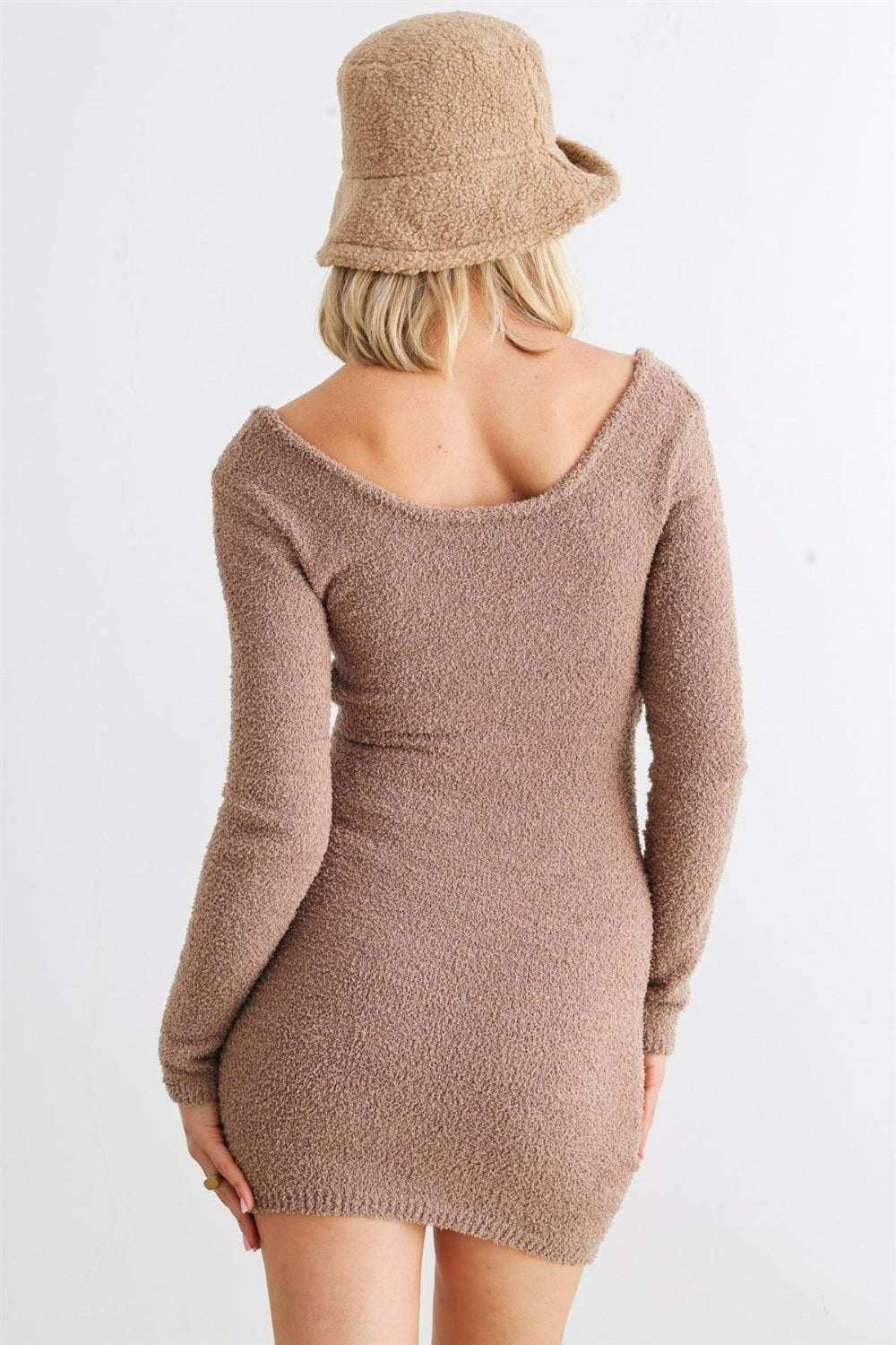 HERA COLLECTION Fluffy Bow Cut-Out Detail Long Sleeve Mini Dress Trendsi