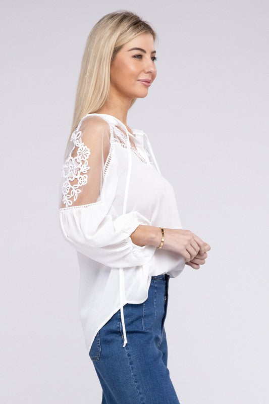 Lace Patchwork Long Sleeve Blouse Nuvi Apparel