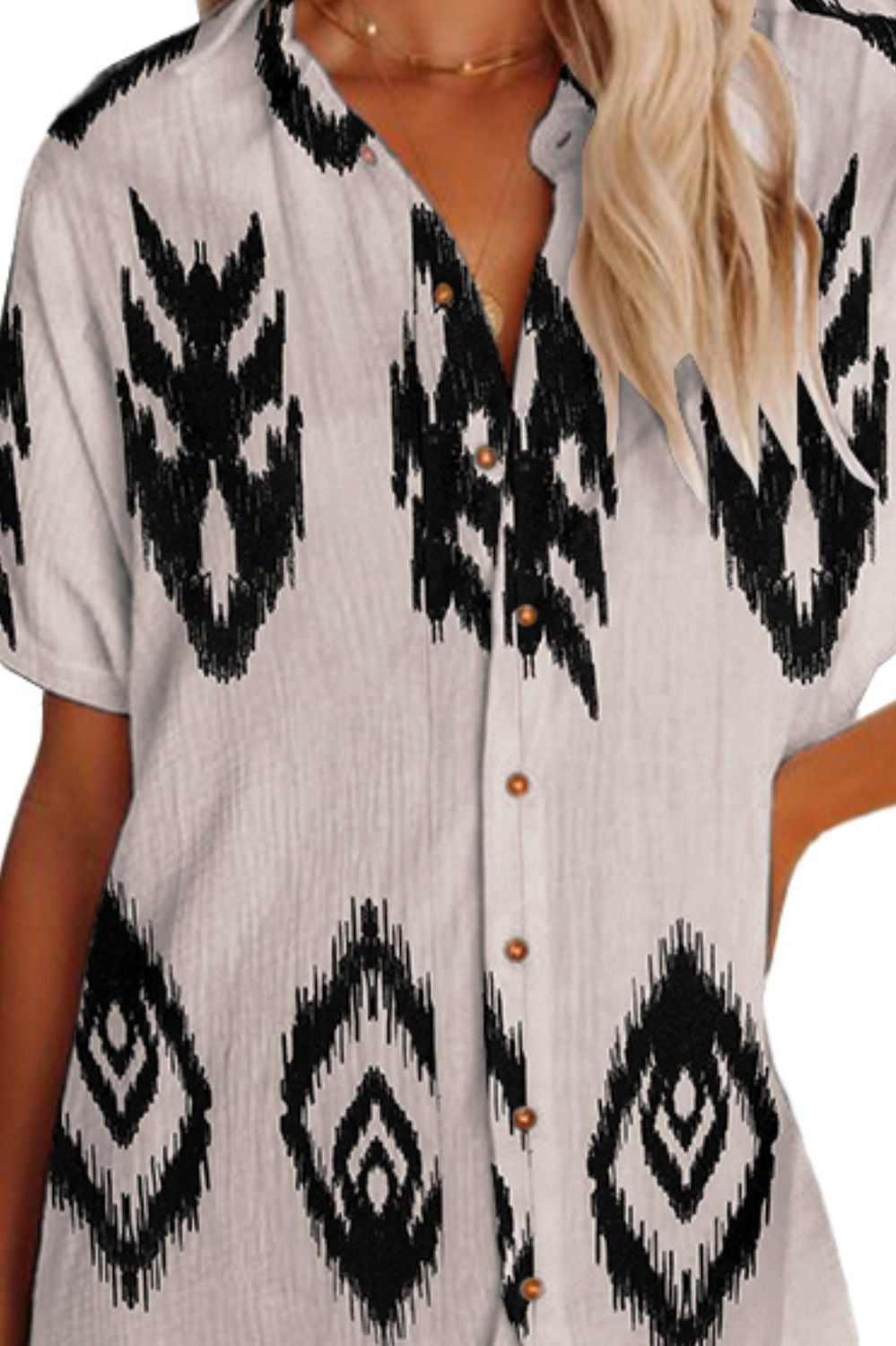 Geometric Button Up Short Sleeve Cover Up Casual Chic Boutique