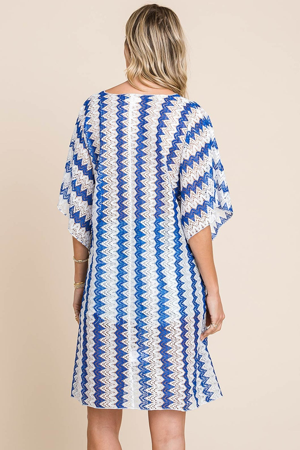 Cotton Bleu by Nu Lab Tied Striped Plunge Half Sleeve Cover-Up Trendsi