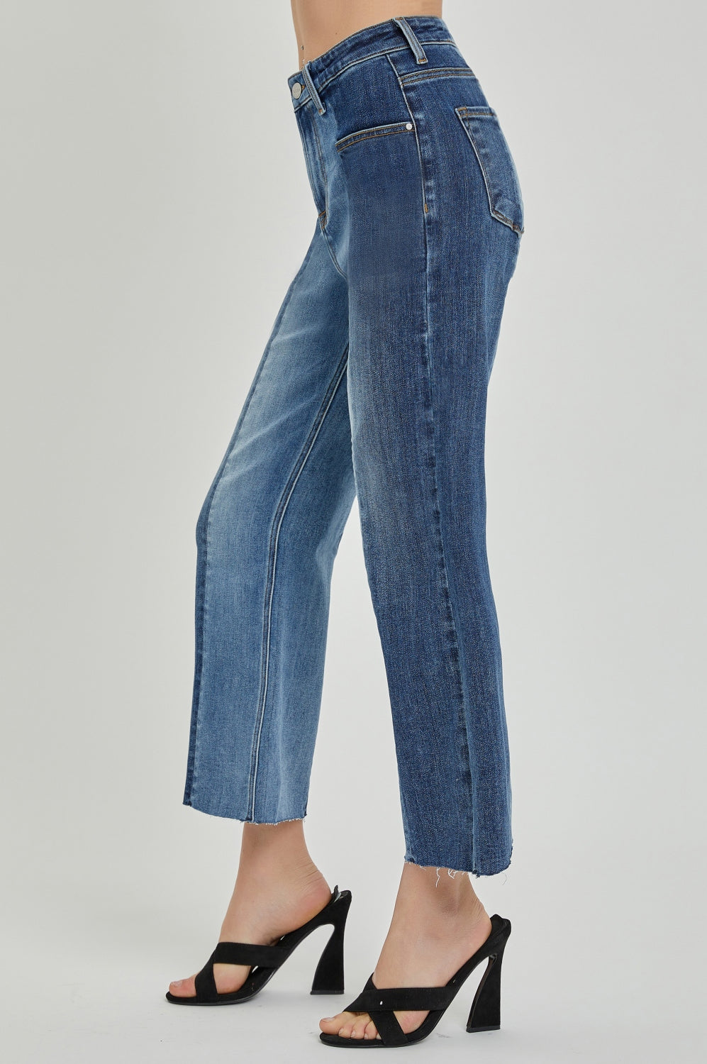 RISEN Full Size Mid-Rise Waist Two-Tones Jeans with Pockets Trendsi