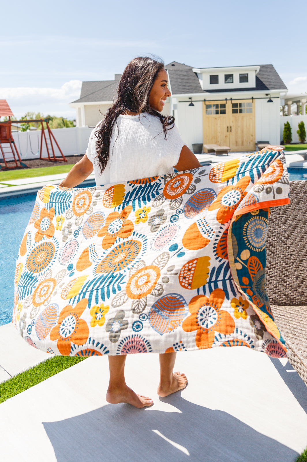 Luxury Beach Towel in Bright Retro Floral Ave Shops