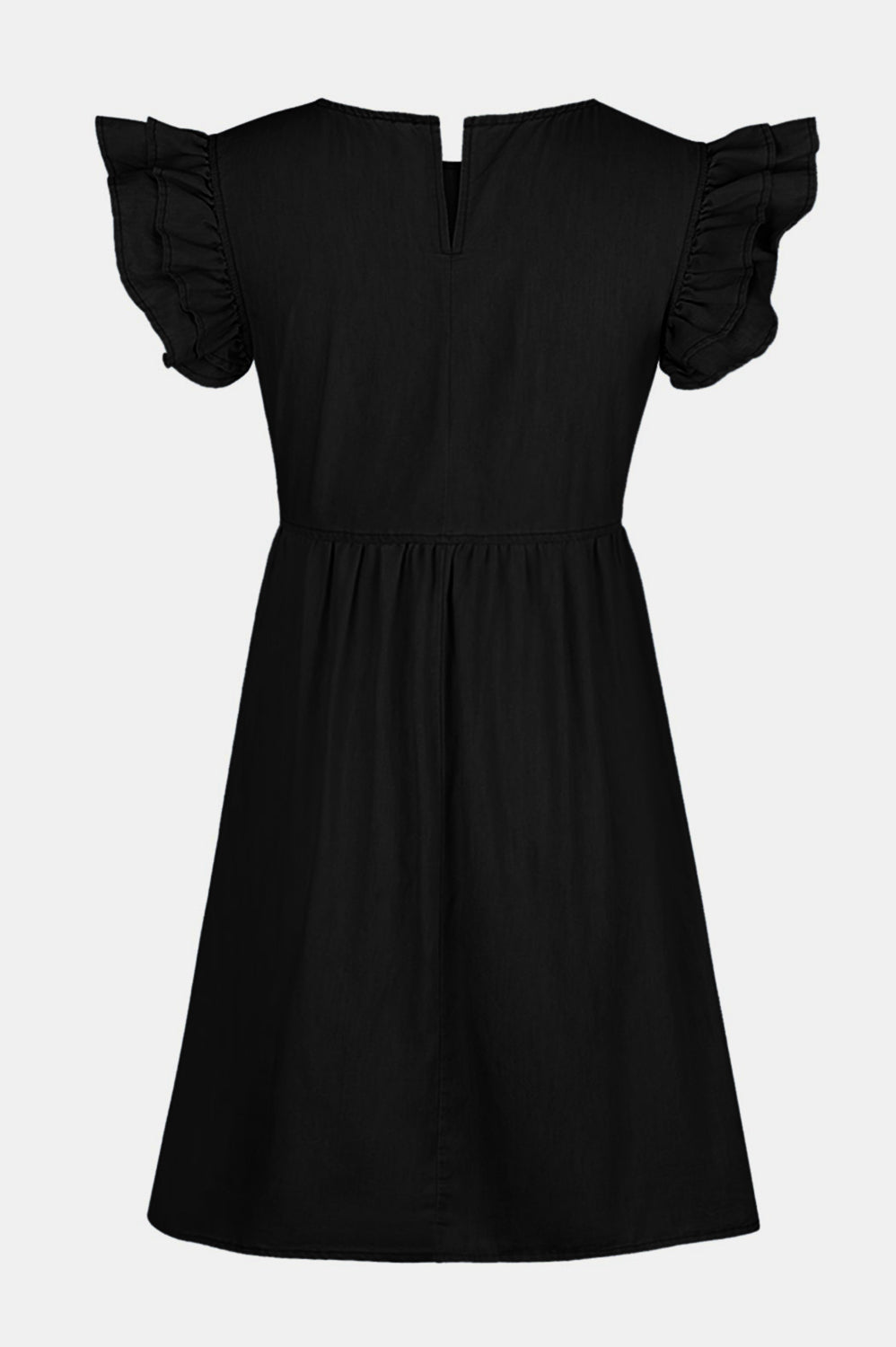 Full Size Ruffled Round Neck Cap Sleeve Denim Dress Trendsi