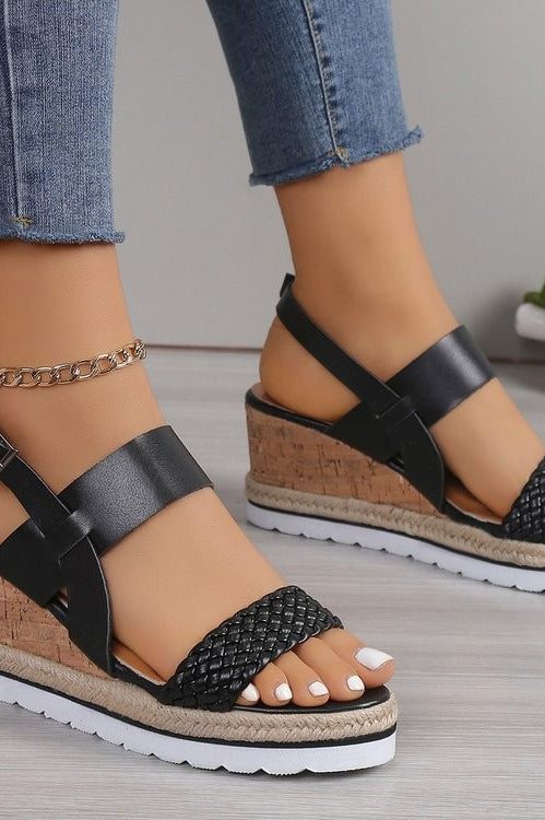 PU Leather Woven Wedge Sandals Casual Chic Boutique