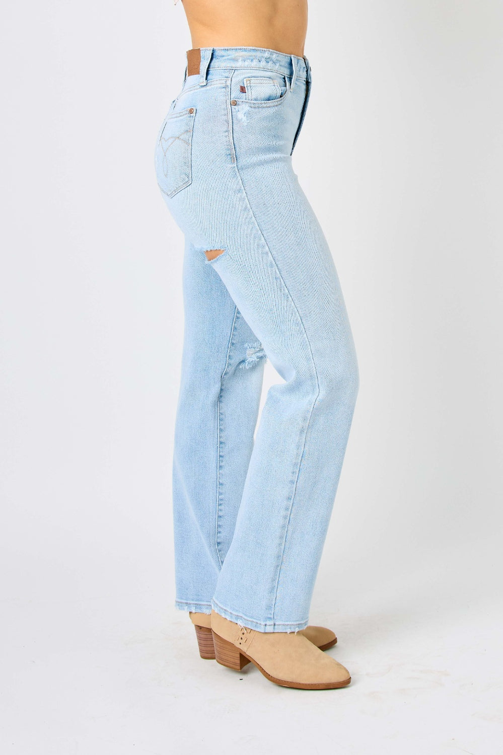Judy Blue Full Size High Waist Distressed Straight Jeans Trendsi